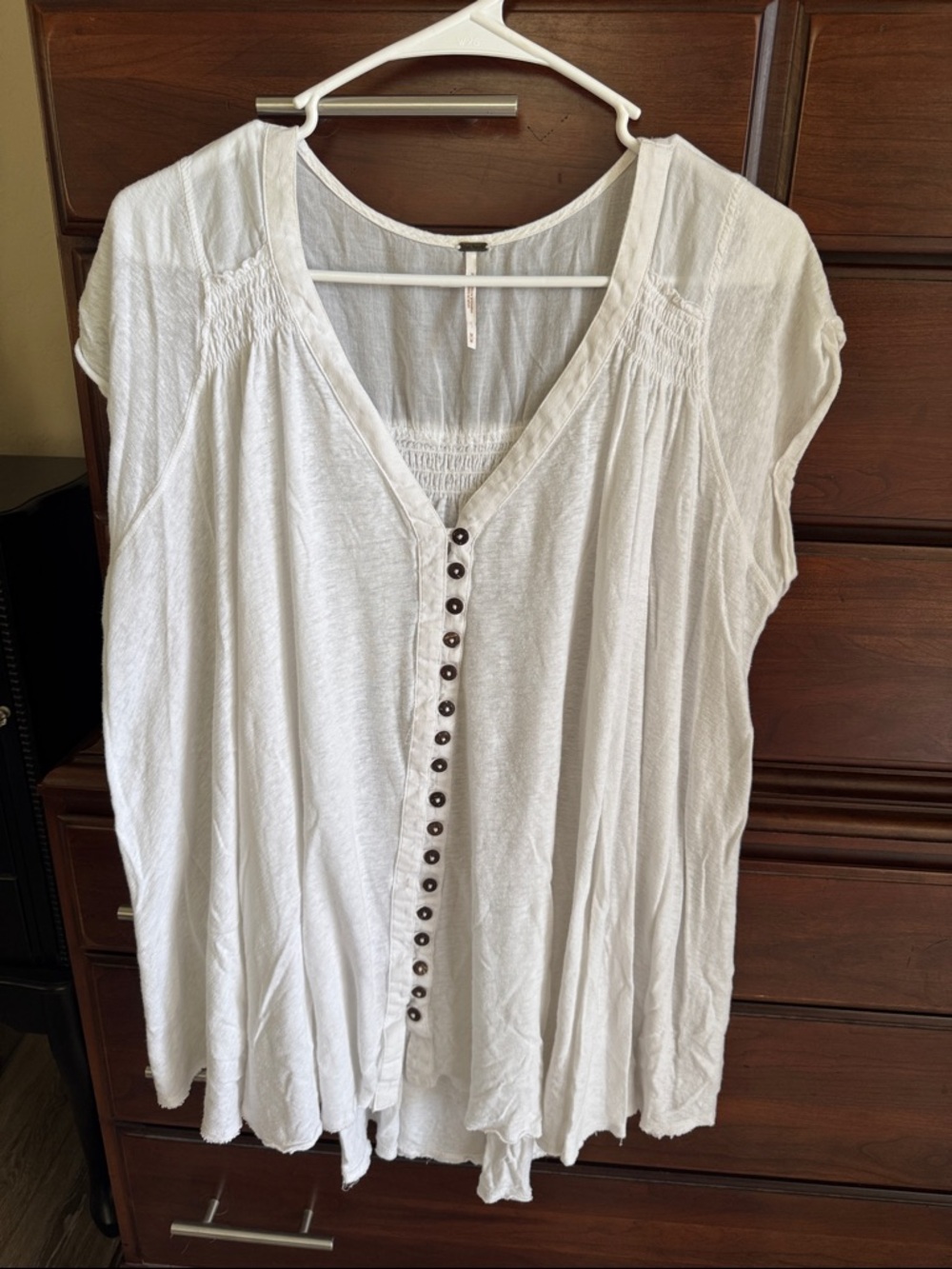 Free People White Button-Front V-Neck Tunic